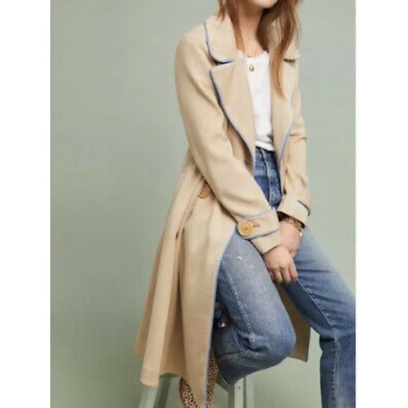 $288 Anthropologie Piped Trench Tan Trench Coat 10 - Picture 3 of 13